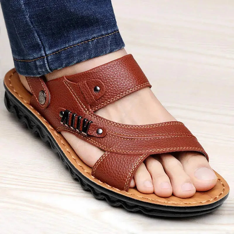 Men's Genuine Cow Leather Sandals – Non-Slip Beach Shoes Men's Leather Sandals Axl