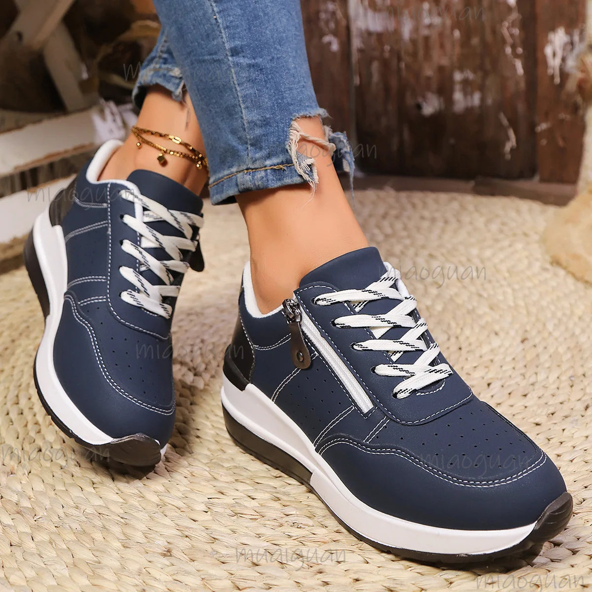 Women's Platform Wedge Sneakers – Breathable Lace-Up Casual Shoes Platform Wedge Sneakers Axl