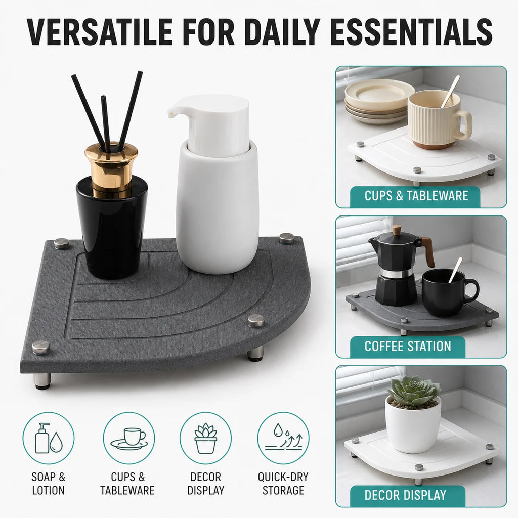 Diatomaceous Earth Corner Sink Caddy – Stone Drying Mat Tray Stone Sink Caddy Axl