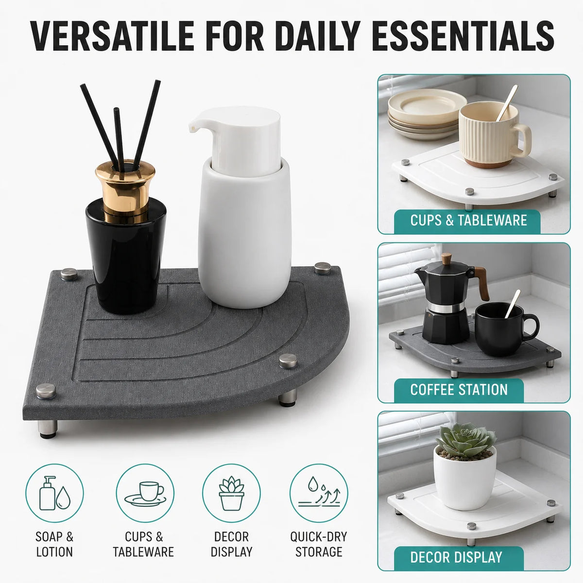 Diatomaceous Earth Corner Sink Caddy – Stone Drying Mat Tray Stone Sink Caddy Axl