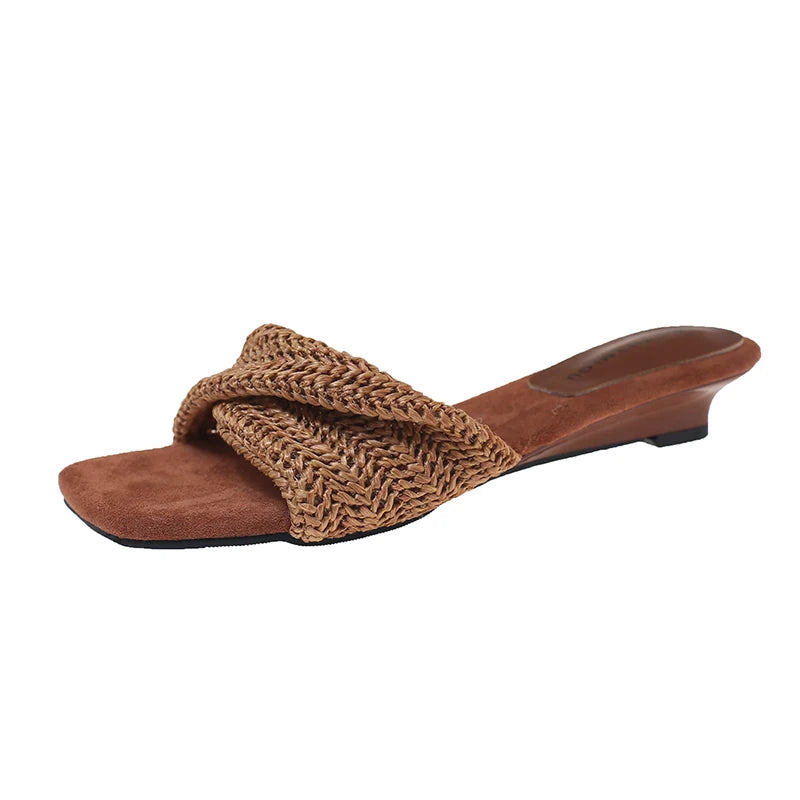 Women's Woven Wedge Slide Sandals – Open Toe Summer Mules Wedge Slide Sandals Axl Brown 36