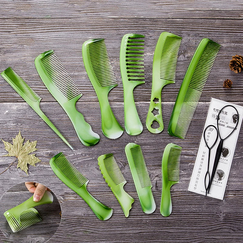 10-Piece Green Hair Comb Set – Coarse & Fine Tooth Styling Hair Comb Set Axl