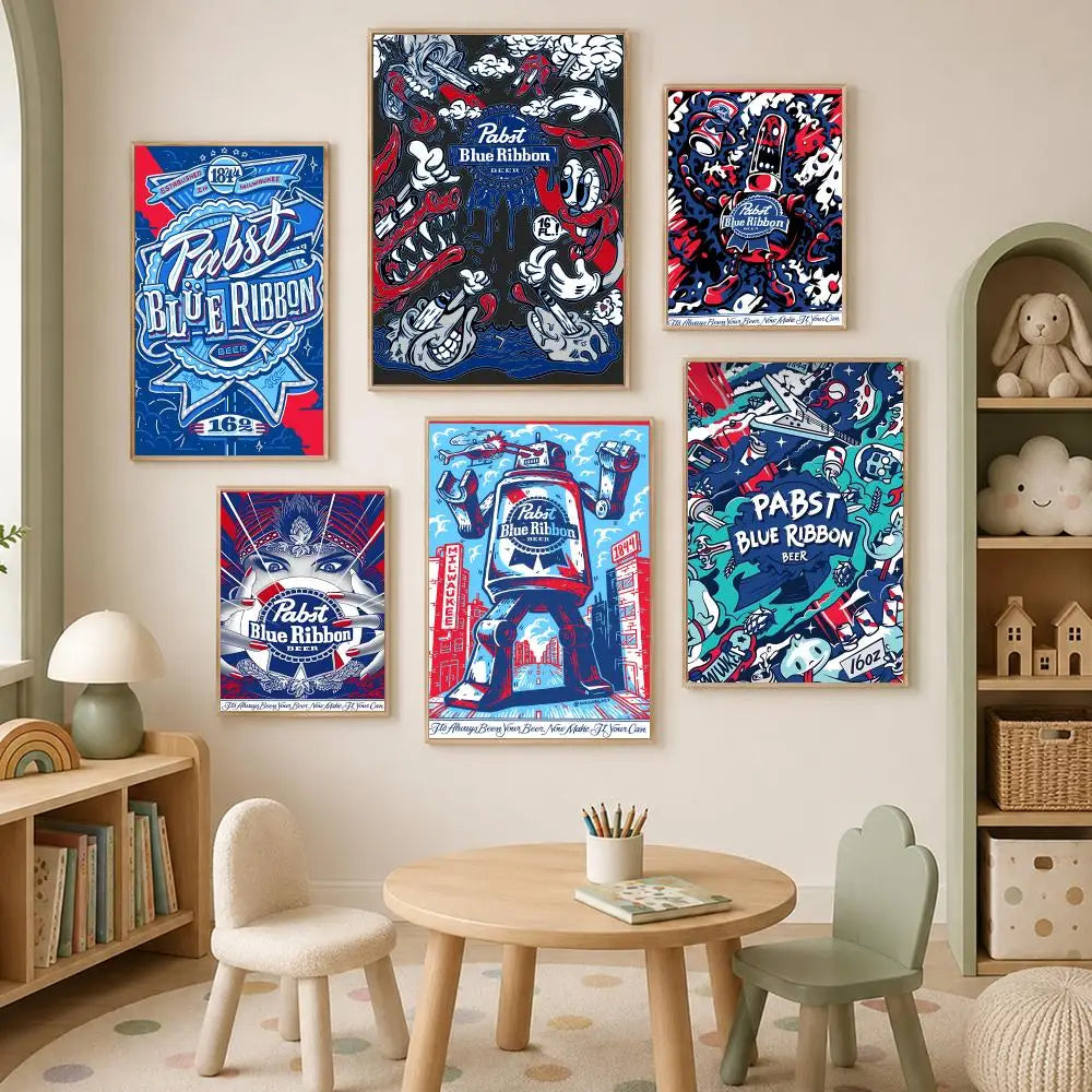 Pabst Blue Ribbon Beer Poster – Self-Stick Waterproof Wall Art Wall Art Poster Axl