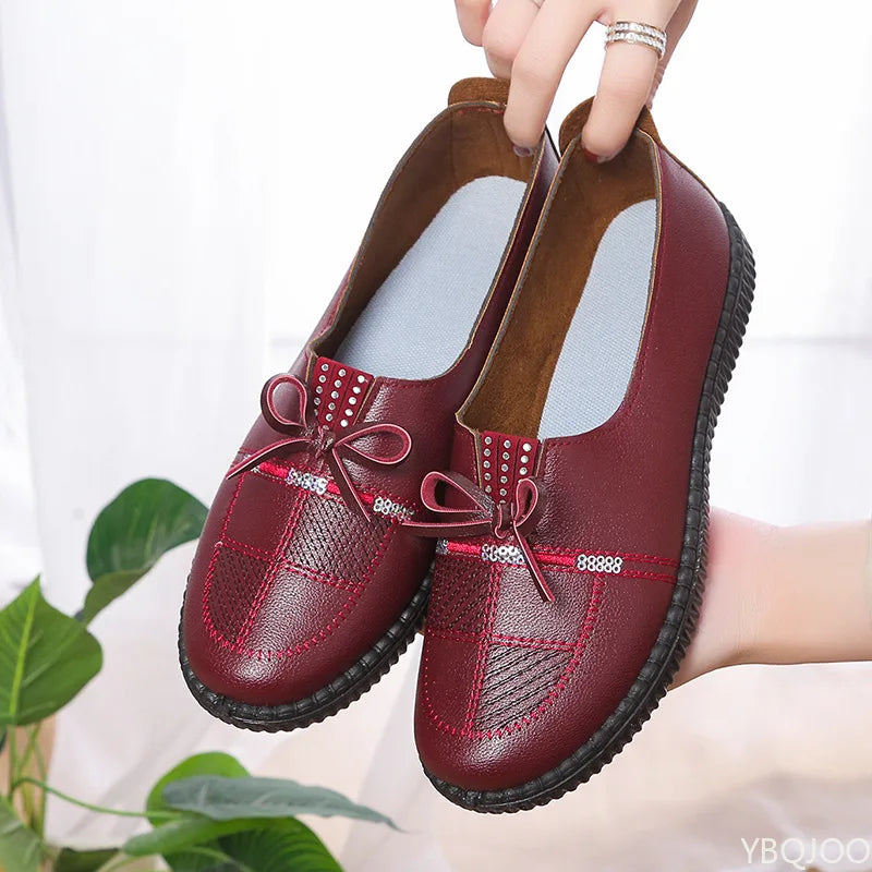 Women's Soft Sole Leather Loafers – Anti-Slip Casual Flat Shoes Women's Flat Loafers Axl Crimson 40