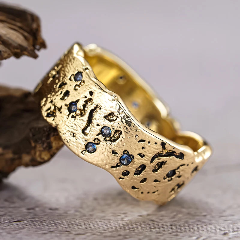 Huitan Vintage Ruins Style Ring – Blue CZ Women's Fashion Ring Fashion Ring Axl