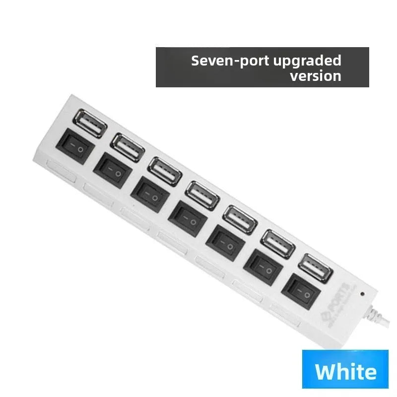 7-Port USB 2.0 Hub with Individual Switches & Power Adapter USB Hub Axl white-1pcs