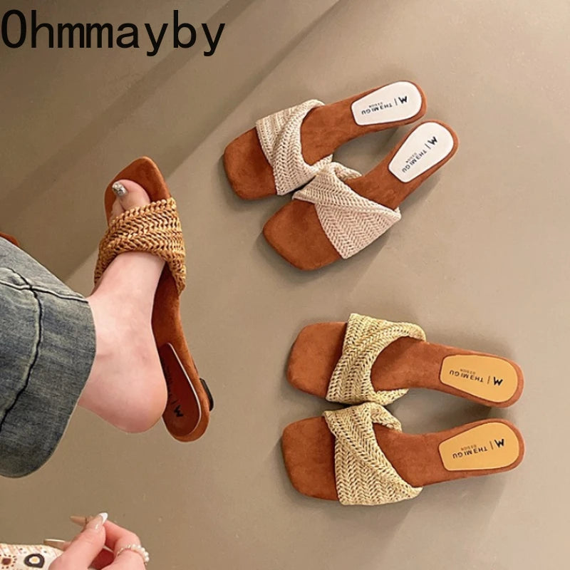 Women's Woven Wedge Slide Sandals – Open Toe Summer Mules Wedge Slide Sandals Axl