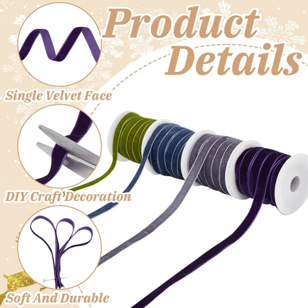 40 Yards Velvet Ribbon Set – 4 Colors 3/8 Inch with Spools Velvet Ribbon Set Axl
