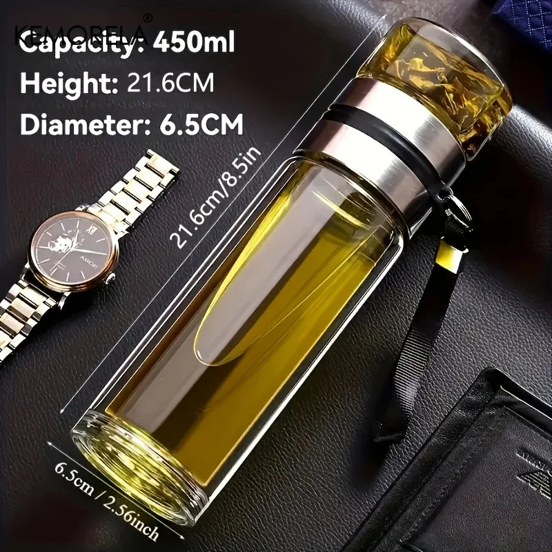 KEMORELA Insulated Glass Tea Bottle 350ml–500ml | Leakproof Insulated Tea Bottle Axl 450ml 350-500ml