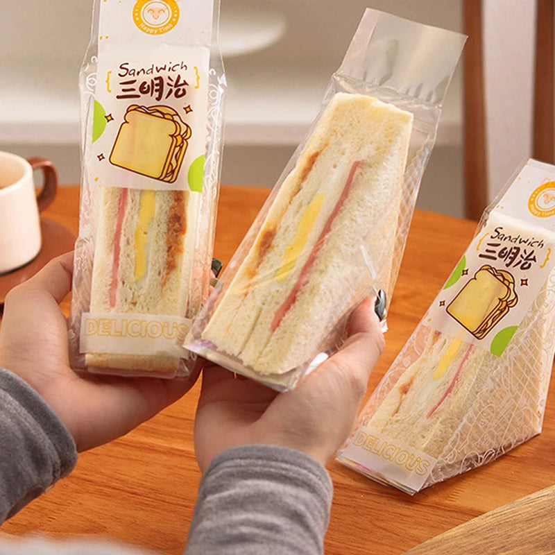 100 PCS Disposable Triangle Sandwich Wrappers – Clear Bags Food Packaging Bags Axl