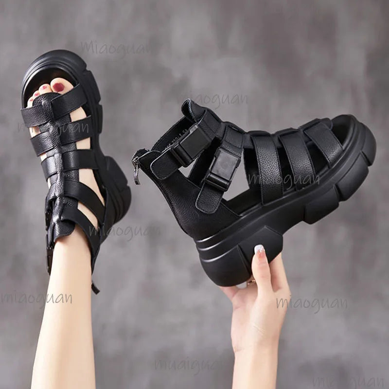 Women's Gladiator Wedge Sandals – Ankle Buckle Brown & Black Gladiator Wedge Sandals Axl