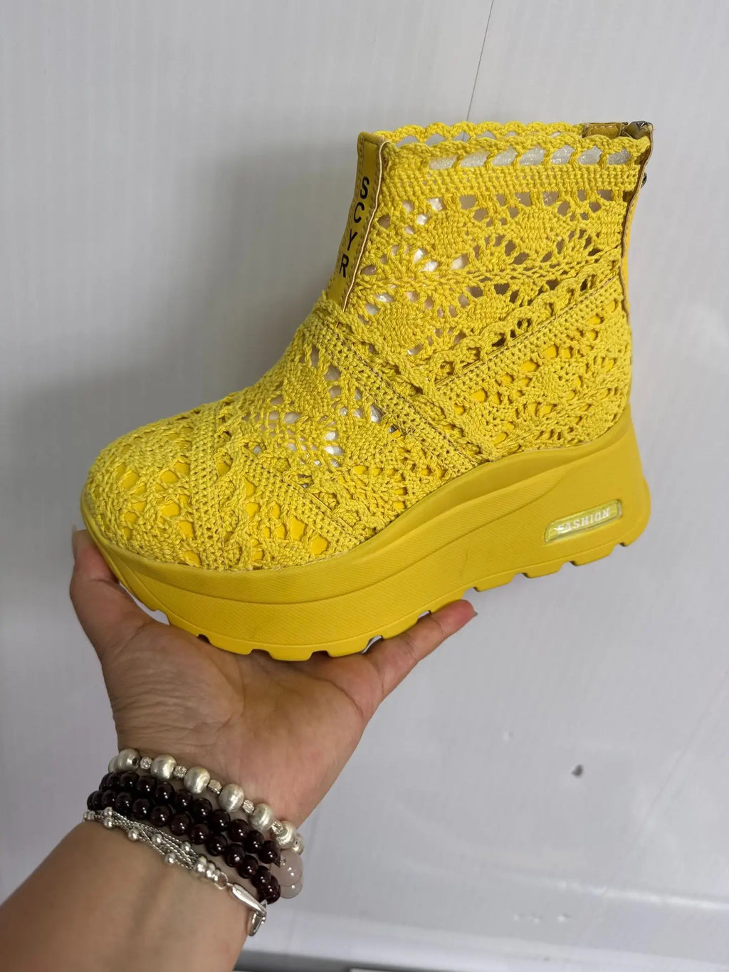 Women's Mesh Wedge Ankle Boots – 8CM Zip Summer Booties Wedge Ankle Boots Axl yellow 33