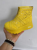 Women's Mesh Wedge Ankle Boots – 8CM Zip Summer Booties Wedge Ankle Boots Axl yellow 33