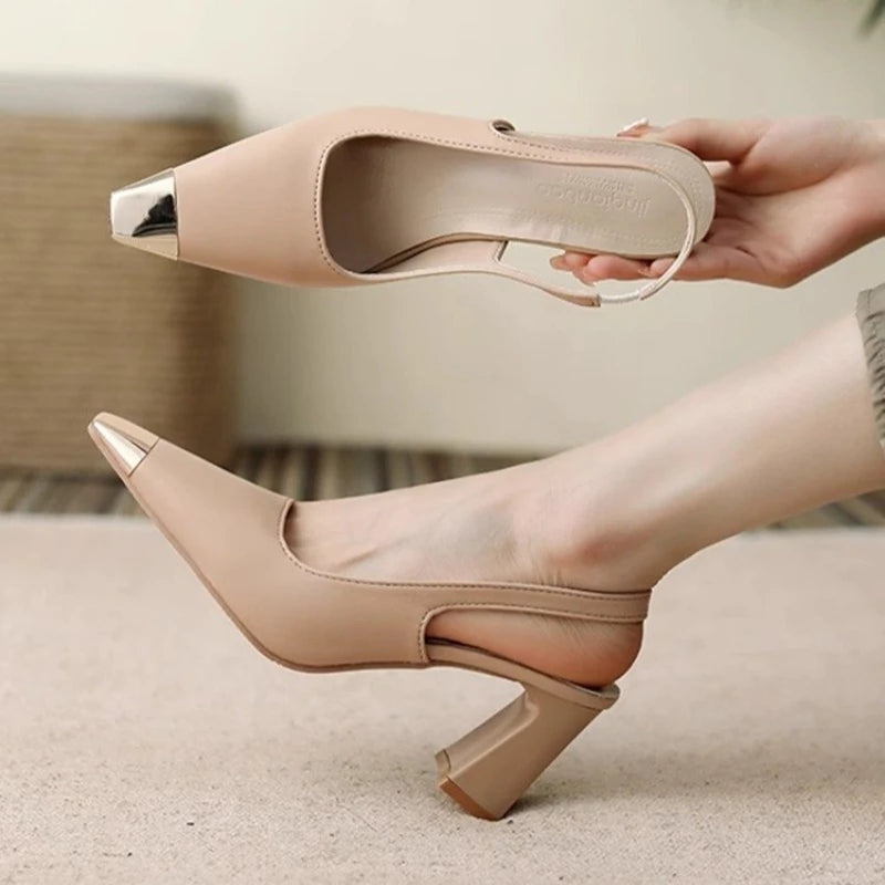 Wide Size Square Toe High Heel Sandals – Metal Detail Buckle High Heel Sandals Axl