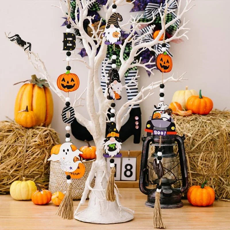 Halloween Wooden Bead Gnome Pumpkin Ghost Hanging Ornament Halloween Hanging Ornament Axl