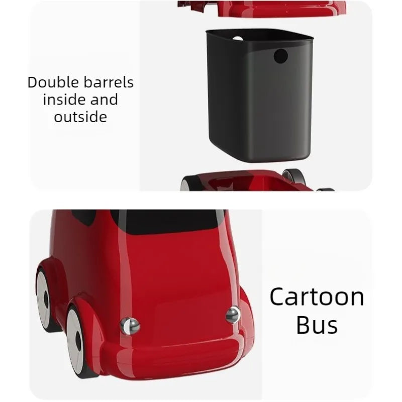 Cartoon Bus Trash Can – Large Retro Plastic Dustbin with Wheels Decorative Trash Can Axl