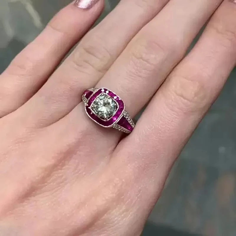 Huitan Red Cubic Zirconia Women's Ring – CZ Wedding Band Fashion CZ Ring Axl