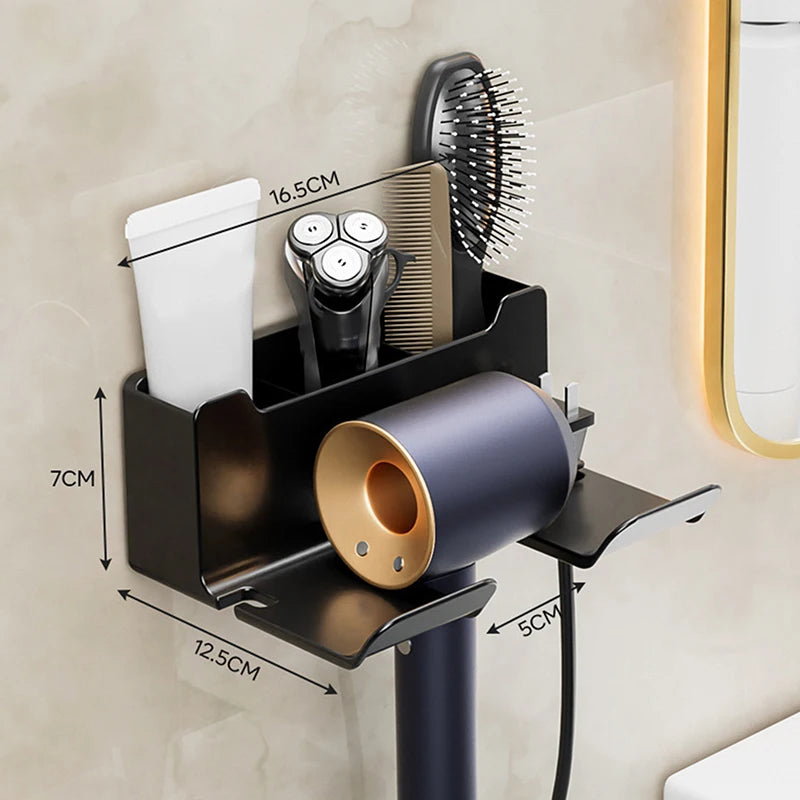 Wall Mounted Hair Dryer Holder – Punch-Free Bathroom Shelf Hair Dryer Holder Axl A1