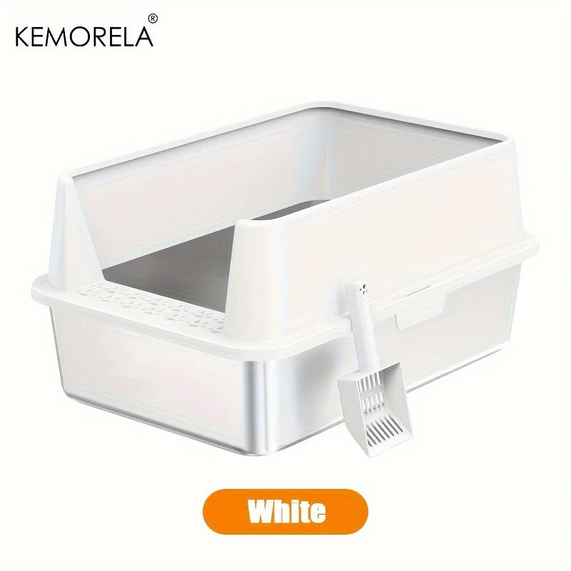 KEMORELA XL Stainless Steel Cat Litter Box with Lid & Scoop Cat Litter Box Axl White