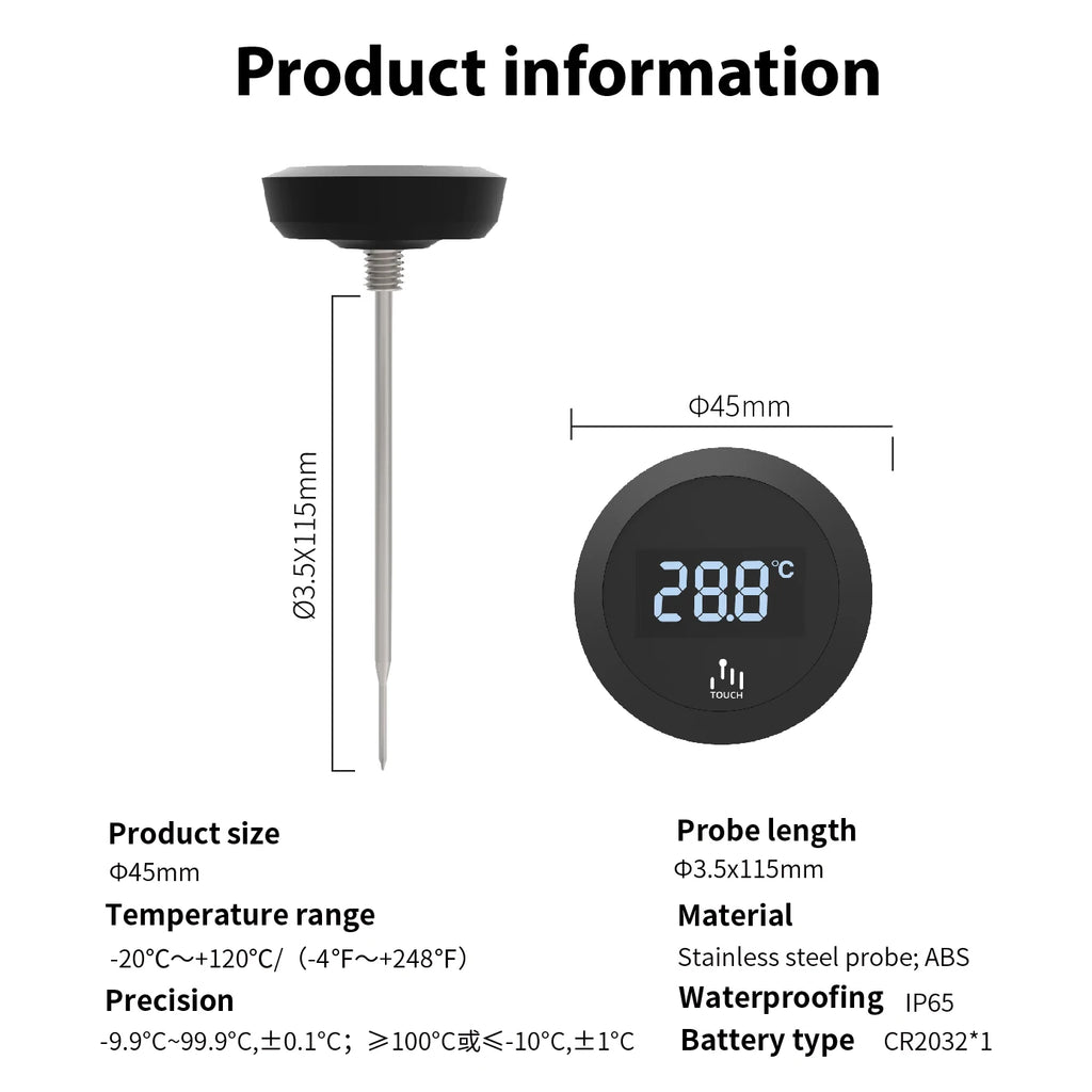 IP65 Waterproof Digital Kettle Lid Thermometer | LCD Touch Screen Kitchen Thermometer Axl