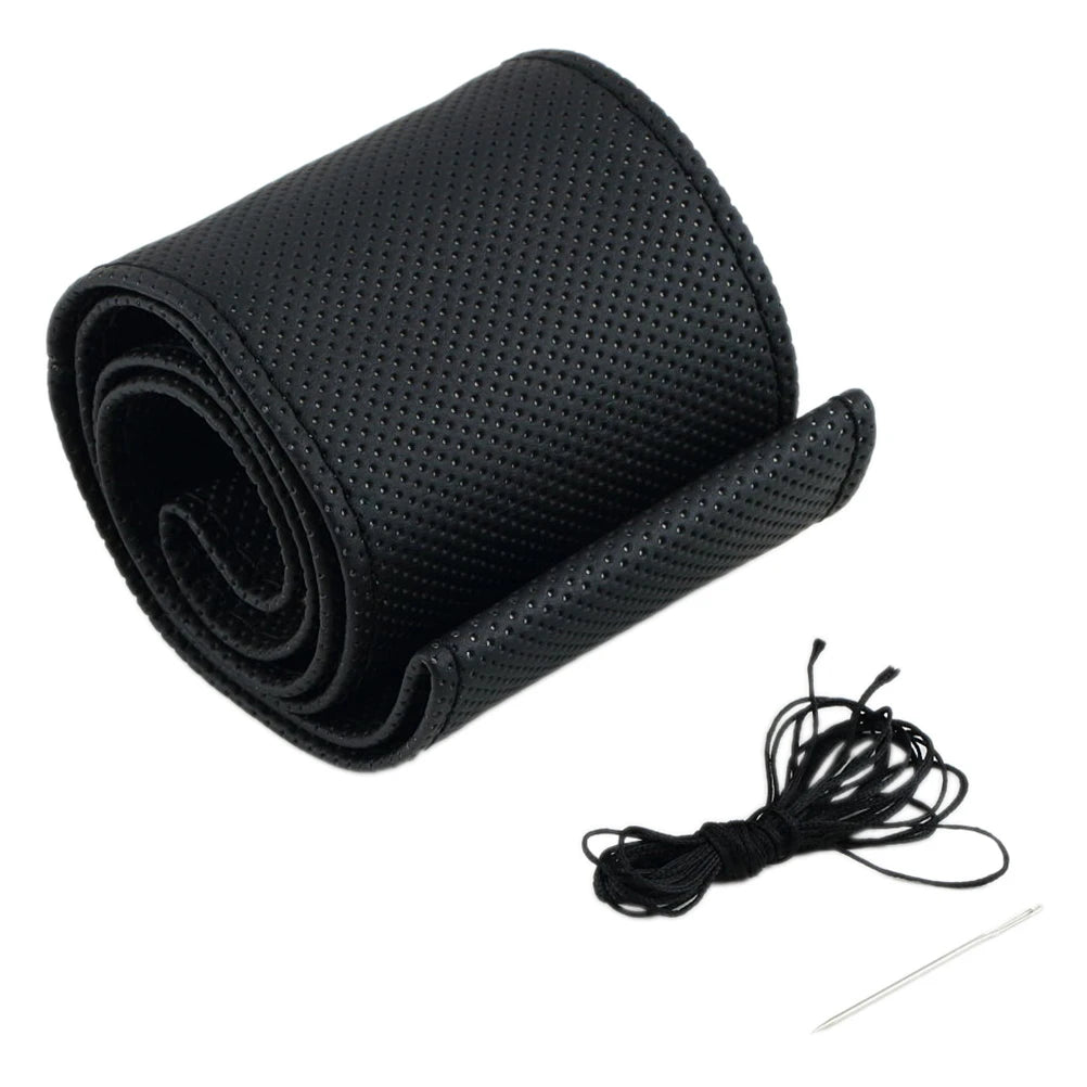 DIY PU Leather Steering Wheel Cover with Needle & Thread Steering Wheel Cover Axl One Size Black