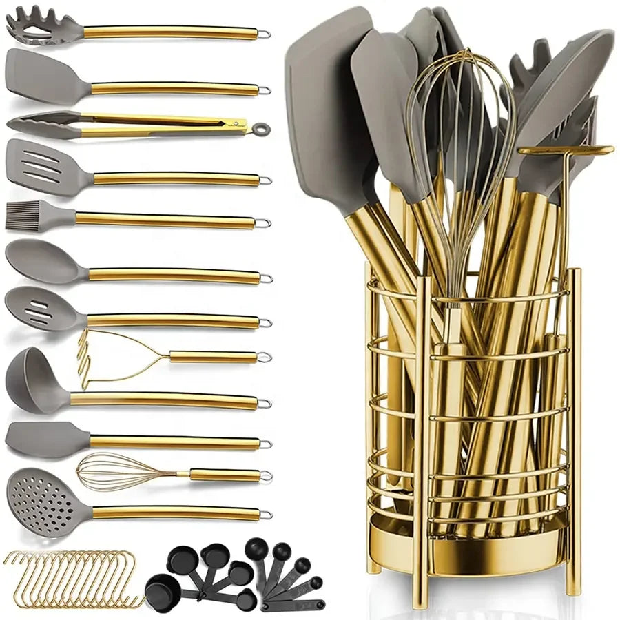 35-Piece Silicone Kitchen Utensil Set with Storage Bucket Silicone Utensil Set Axl 35pcs A