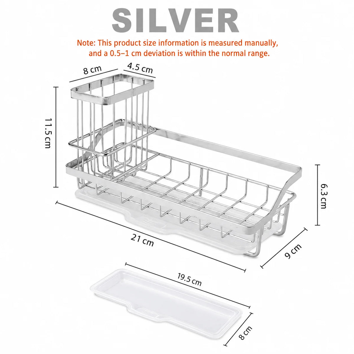 Stainless Steel Sink Caddy & Sponge Holder with Drain Tray Sink Caddy Organizer Axl Silver