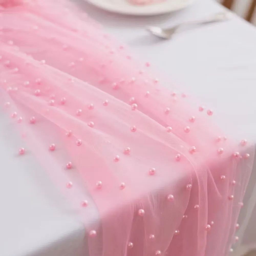 Pearl Tulle Table Runner – Sheer Mesh Gauze Drape 0.75×3M Tulle Table Runner Axl Light Pink