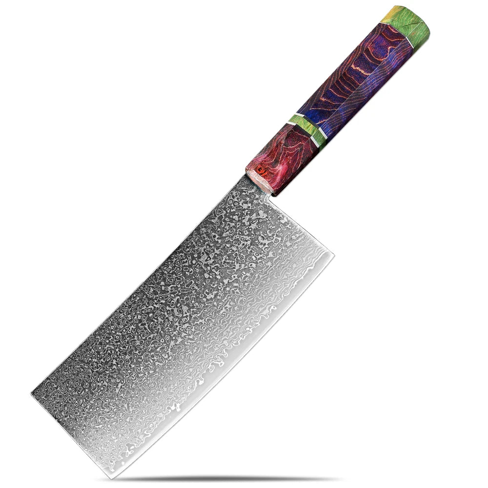 XITUO Damascus Steel Chef Knife Set – VG10 Core, Wood Handle Kitchen Knife Set Axl Chinese Cleaver