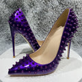Women's Pink Studded High Heels – Rivet Pointed Toe Pumps Studded High Heels Axl Purple 8CM 40