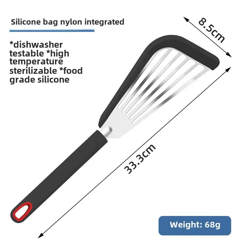 Stainless Steel Frying Spatula – Heat-Resistant Kitchen Turner Cooking Spatula Axl Black-silicone handl