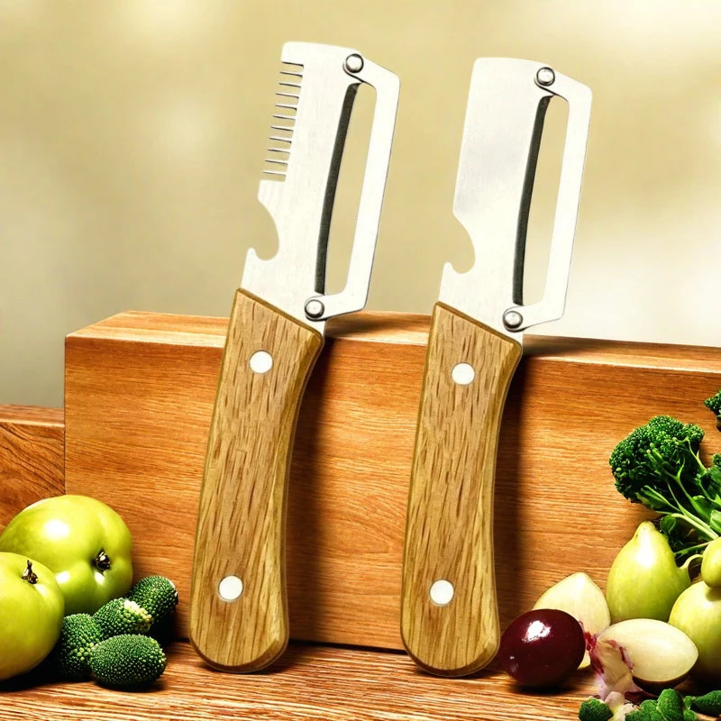 2-Piece Oak Handle Fruit & Vegetable Peeler Set | Stainless Steel Kitchen Peeler Set Axl