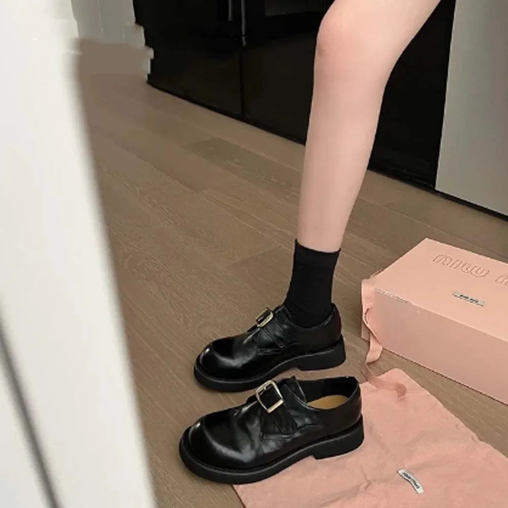 Women's Soft Round Toe Leather Loafers – Buckle Strap Flats Women's Loafers Axl black 39