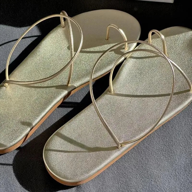 Women's Roman Flat Sandals – Open Toe Thin Strap Gold Women's Flat Sandals Axl