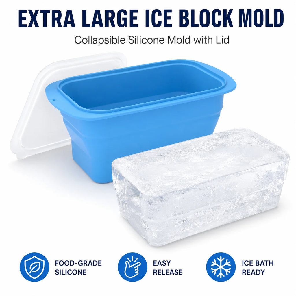 Extra Large Collapsible Silicone Ice Block Mold with Lid | 8 lb Silicone Ice Mold Axl