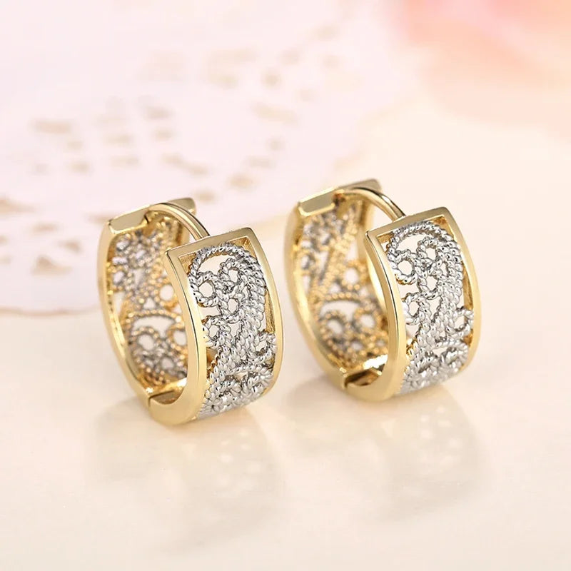 Huitan Two-Tone Hollow Hoop Earrings | Geometric Fashion Jewelry Hoop Earrings Axl
