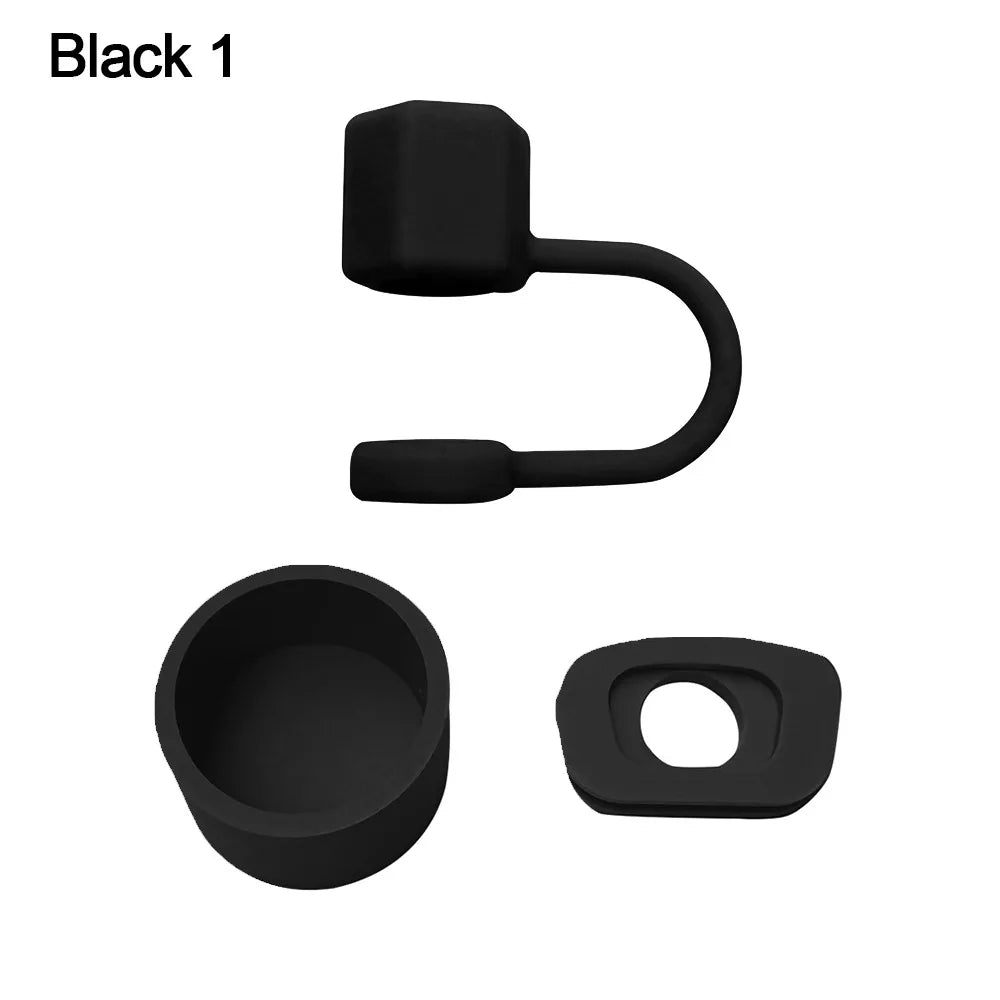 Silicone Straw Caps 3-Pack – 10mm Dustproof Straw Toppers Straw Accessories Axl Black1