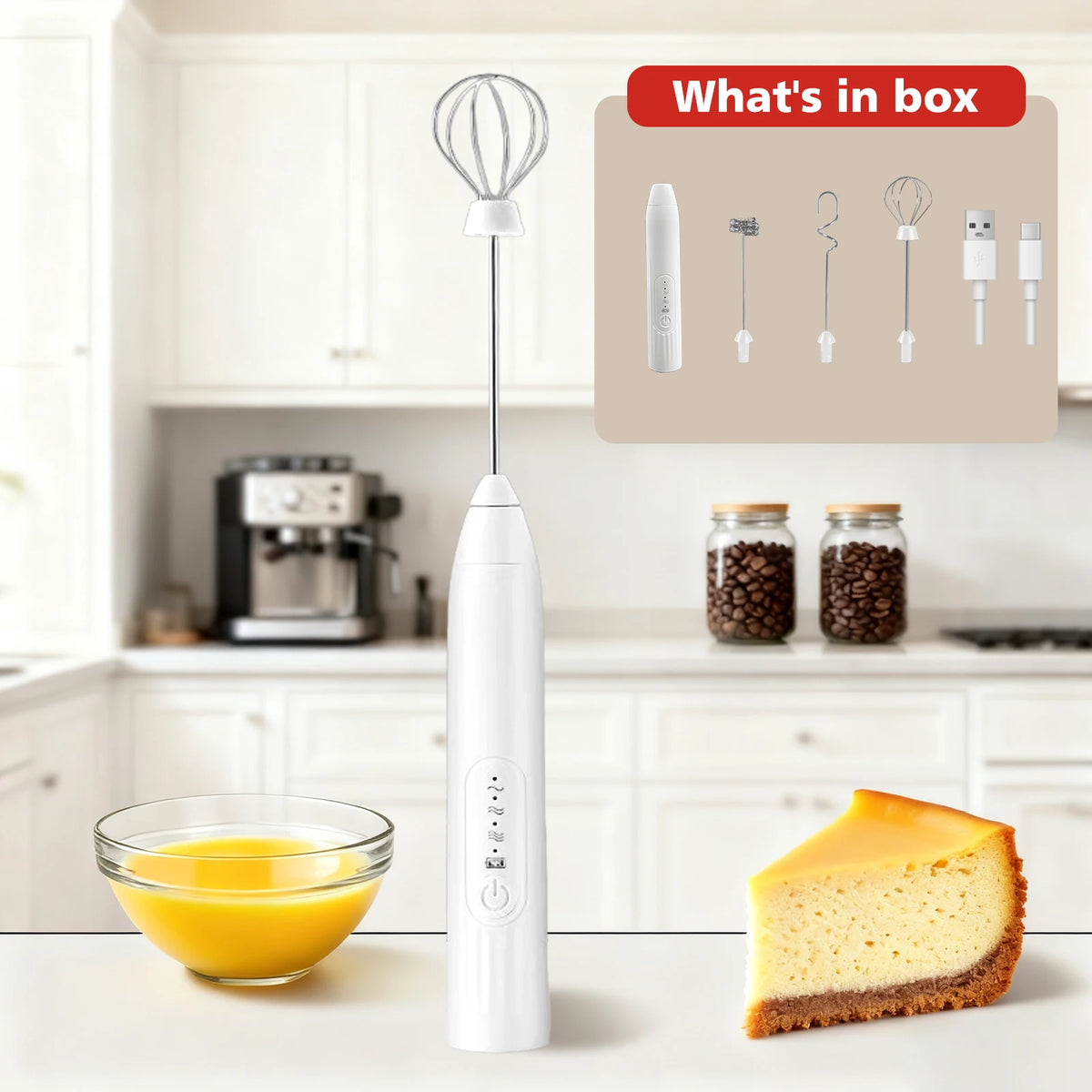 Handheld Milk Frother – 2/3 Whisks, Rechargeable Foam Maker Handheld Milk Frother Axl White 3 Whisk