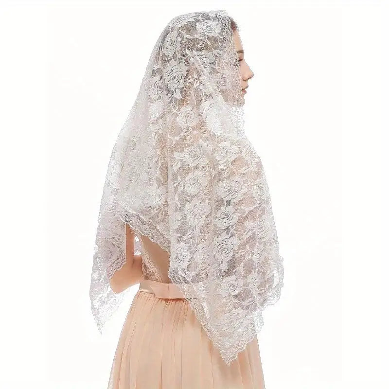 Women's White Lace Mantilla Scarf – Bridal & Church Head Cover Lace Mantilla Scarf Axl