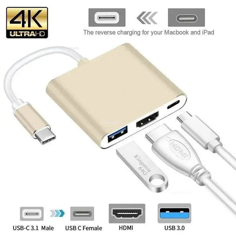 USB-C 3-in-1 Hub – 4K HDMI, USB 3.0 & 100W PD Charging USB-C Multiport Hub Axl