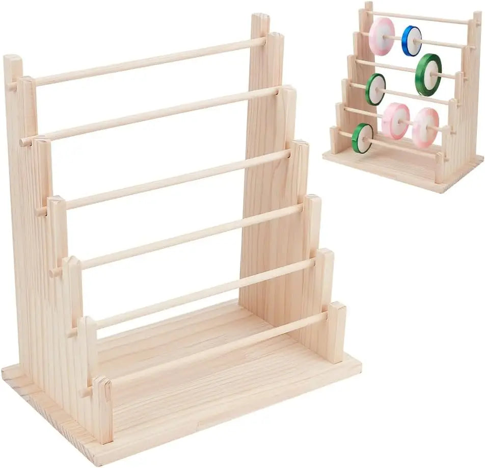 6-Tier Wooden Ribbon Organizer Rack – Craft Storage Shelf Craft Storage Rack Axl AECH04-16675