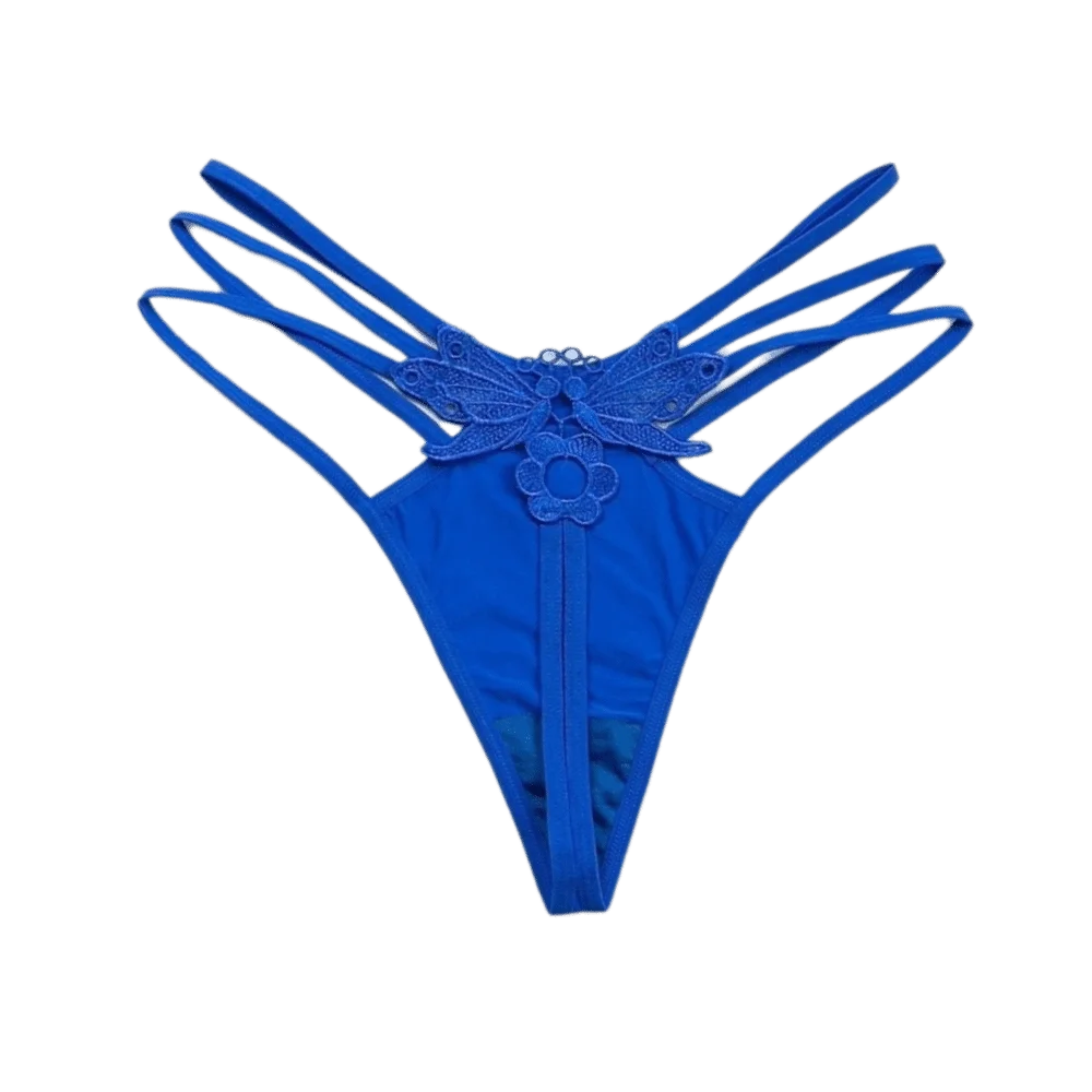 Women's Lace Butterfly Thong – Low Rise Nylon T-Back Panties Thong Panties Axl Blue One Size 1pc