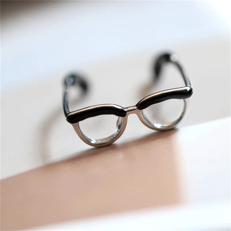 Cute Glasses Open Ring – Adjustable Enamel Copper Finger Ring Fashion Ring Axl