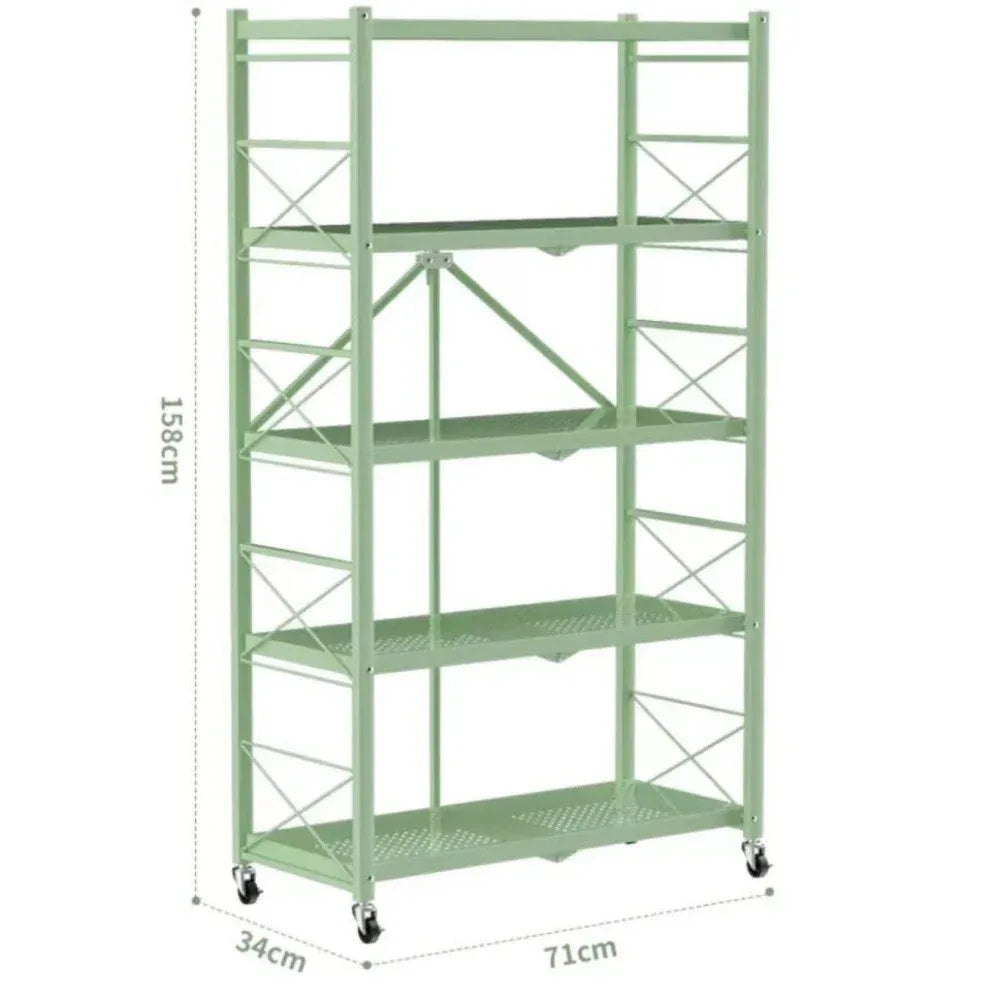 Foldable Multilayer Storage Rack with Wheels | Iron Frame Shelf Rolling Storage Rack Axl