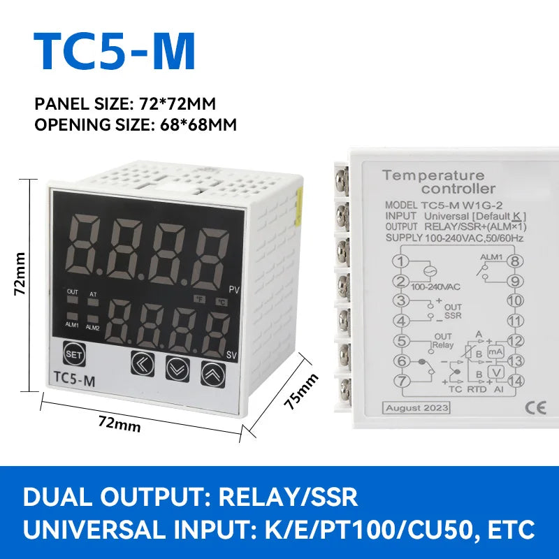 PID Temperature Controller K-Type Timer Relay Buzzer AC100–220V PID Temperature Controller Axl TC5-M