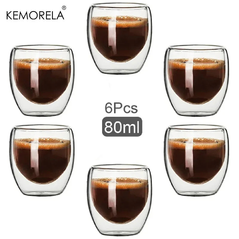 6-Pack Double-Wall Borosilicate Espresso Glass Cups 80ml Glass Espresso Cups Axl 6PCS 80ml