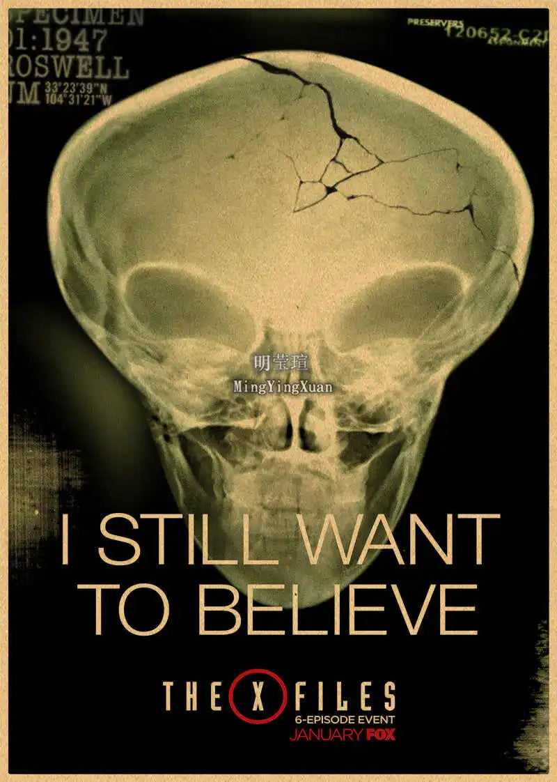 X-Files "I Want to Believe" UFO Alien Vintage Kraft Poster Vintage Wall Poster Axl 9 42x30cm