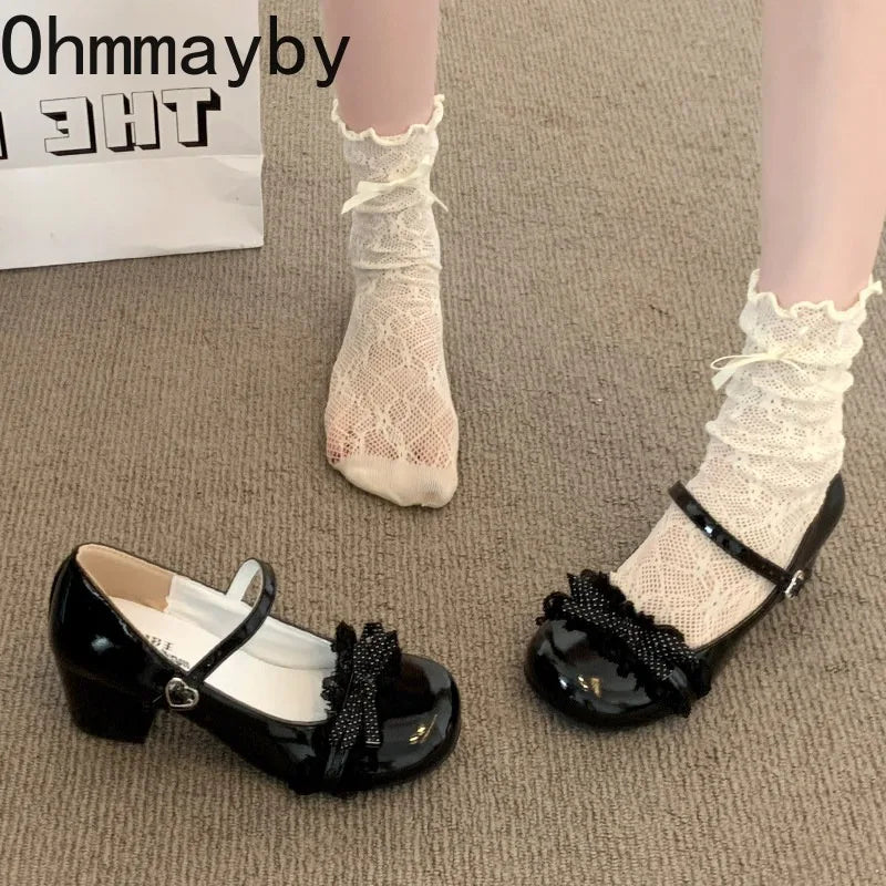 Black Y2K Butterfly-Knot Mary Jane Heels | Lolita Party Pumps Mary Jane Heels Axl