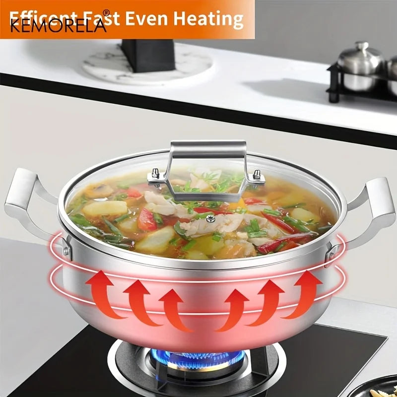 KEMORELA 304 Stainless Steel Soup Pot – 5-Layer Glass Lid Stainless Steel Soup Pot Axl