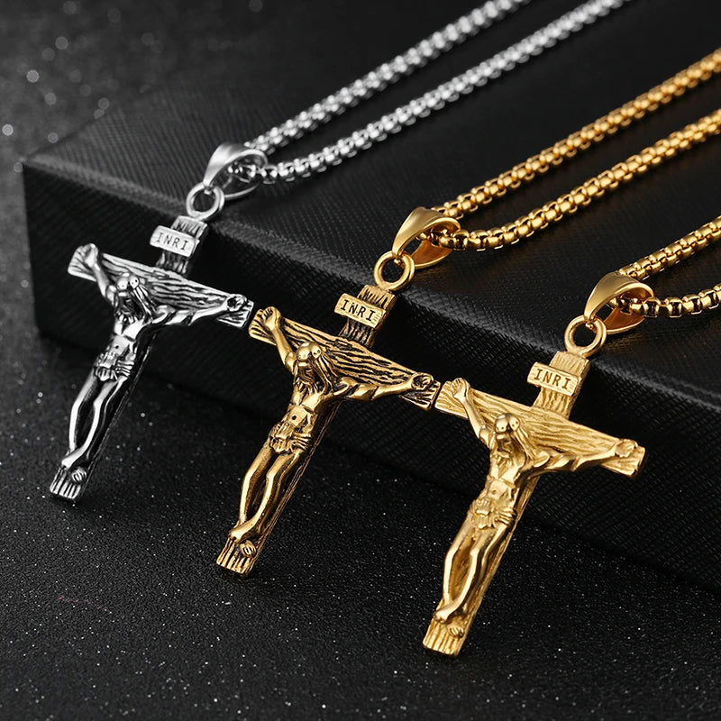Men's Silver Cross Crucifix Pendant Necklace – Link Chain Cross Pendant Necklace Axl